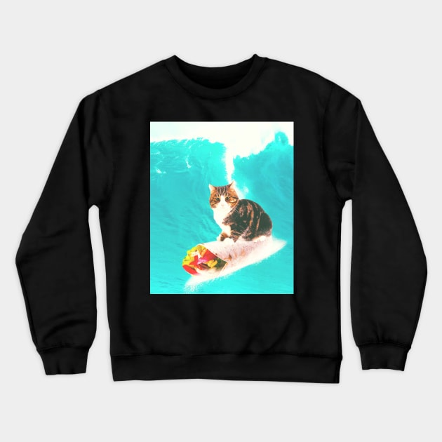 Kitty Cat Surfing Burrito Crewneck Sweatshirt by Random Galaxy